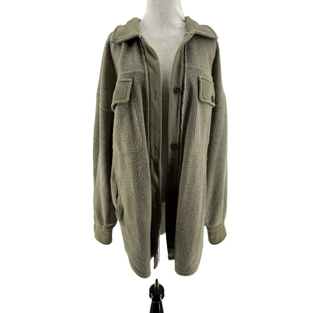 Free People Women's Dirty Olive Green Oversized Slouchy Ruby Jacket Size Small